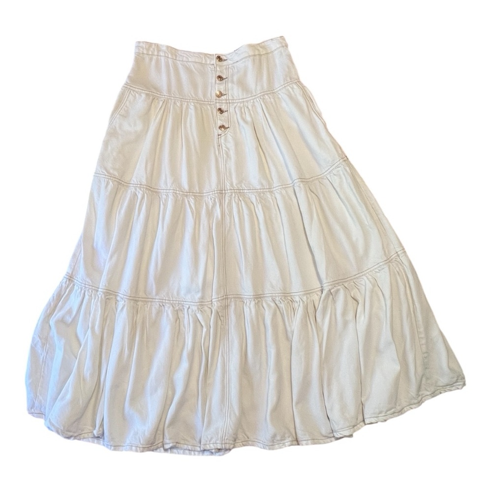 We The Free Dreamweaver Button-Front Cream Denim Maxi Skirt L - Picture 5 of 9